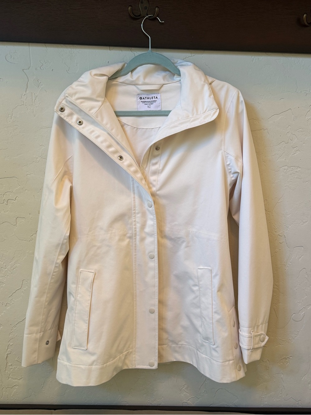 Athleta Cream Hooded Lightweight Trench Coat